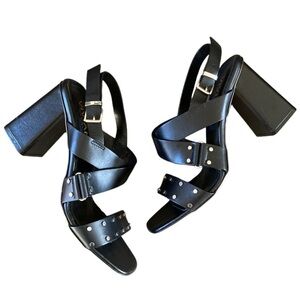 Vivian Italian Leather Stud Black Sandals NWOT